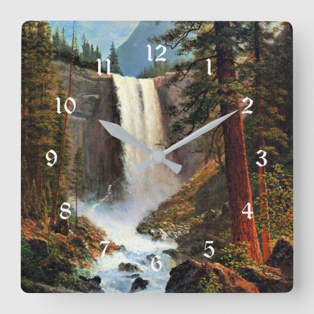 Reloj Cuadrado pintura de Albert Bierstadt, cataratas de Vernal (Anverso)