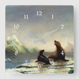 Reloj Cuadrado pintura de Albert Bierstadt, focas