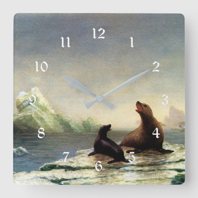 Reloj Cuadrado pintura de Albert Bierstadt, focas (Anverso)