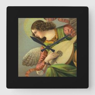 Reloj Cuadrado Pintura de ángel con mandolina