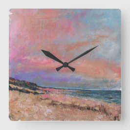 Reloj Cuadrado Pintura de Bella Artes de playa