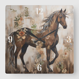 Reloj Cuadrado Pintura de caballo floral de bonito