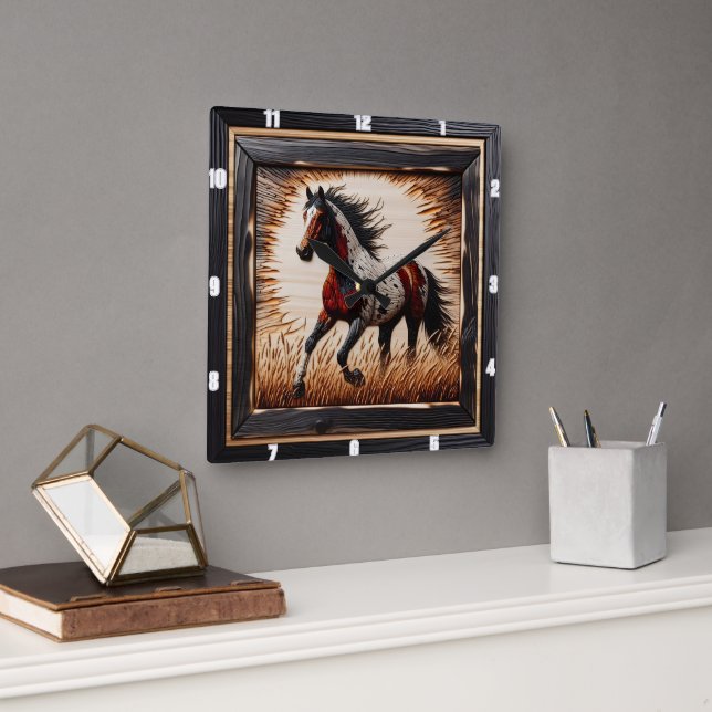 Reloj Cuadrado Pintura de campo: Personalizado de madera rústica (Oficina)