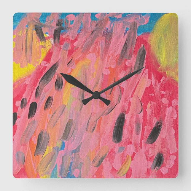 Reloj Cuadrado Pintura de cascada de arcoiris  (Anverso)