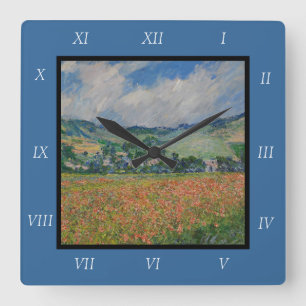 Reloj Cuadrado Pintura de Claude Monet, campo de adormidera en Gi