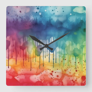 Reloj Cuadrado Pintura de color de arcoiris pintada Pintura de go