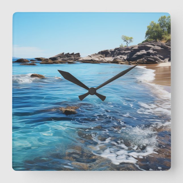 Reloj Cuadrado Pintura de ensenada de playa (Anverso)