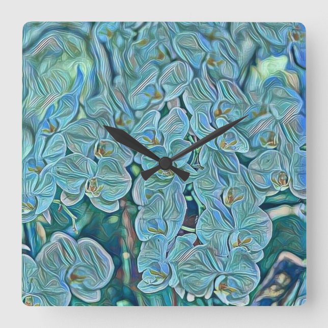 Reloj Cuadrado Pintura de flores de orquídea azul púrpura lindo (Anverso)