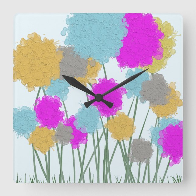 Reloj Cuadrado Pintura de flores pintadas de plástico (Anverso)