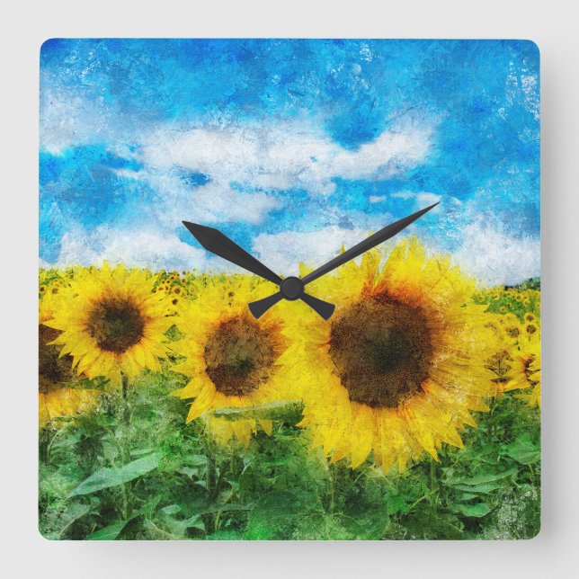Reloj Cuadrado Pintura de girasoles (Anverso)