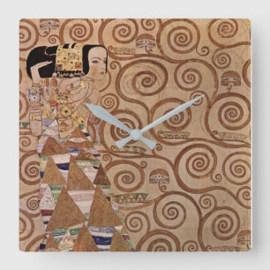 Reloj Cuadrado Pintura de Gustav Klimt: La expectativa (1908)