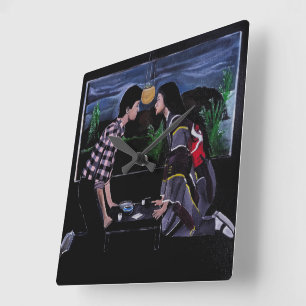 Reloj Cuadrado Pintura de la Ceremonia del Té Japonesa por Alfred