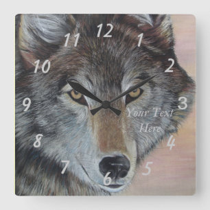 Reloj Cuadrado pintura de la vida salvaje realista de lobo gris