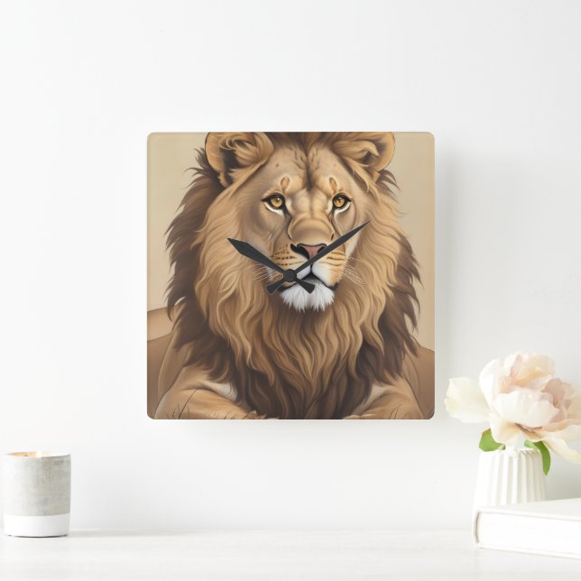 Reloj Cuadrado Pintura de león de época (Hogar)