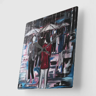 Reloj Cuadrado Pintura de lluvia retro por Alfred Fox
