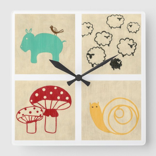 Reloj Cuadrado Pintura de los cuatro bloques de madera de los (Anverso)
