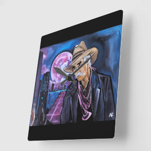 Reloj Cuadrado Pintura de luna de neón por Alfred Fox