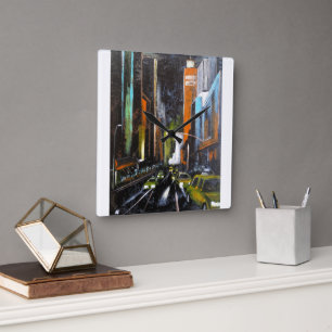 Reloj Cuadrado Pintura de Medianoche Eléctrica de Nueva York - Al