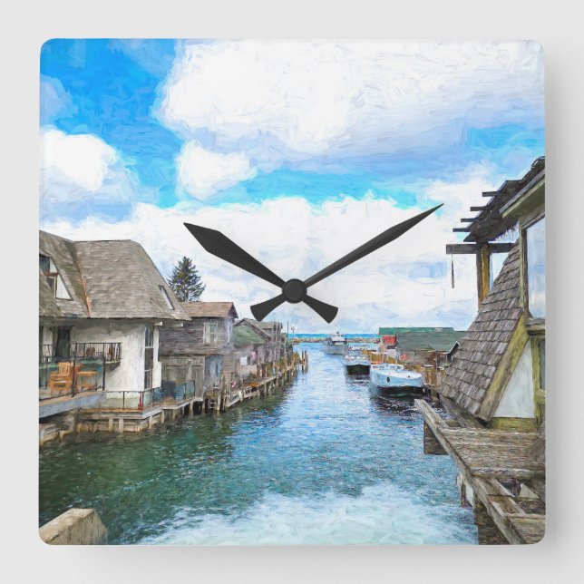 Reloj Cuadrado Pintura de Michigan Fish Town (Anverso)
