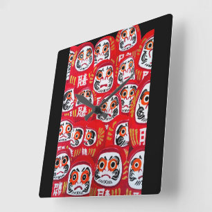 Reloj Cuadrado Pintura de muñecas Daruma japonesas por Alfred Fox