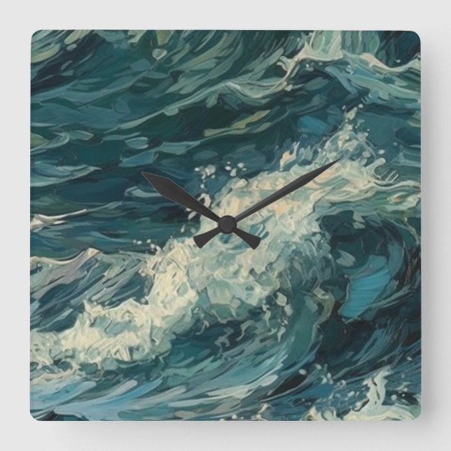 Reloj Cuadrado Pintura de Ocean Whitecaps (Anverso)