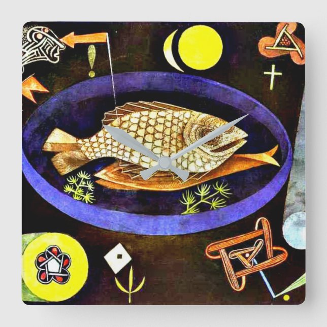 Reloj Cuadrado Pintura de Paul Klee, pez redondo (Anverso)