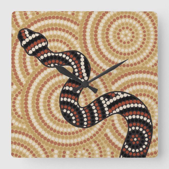 Reloj Cuadrado Pintura de punto de serpiente aborigen (Anverso)