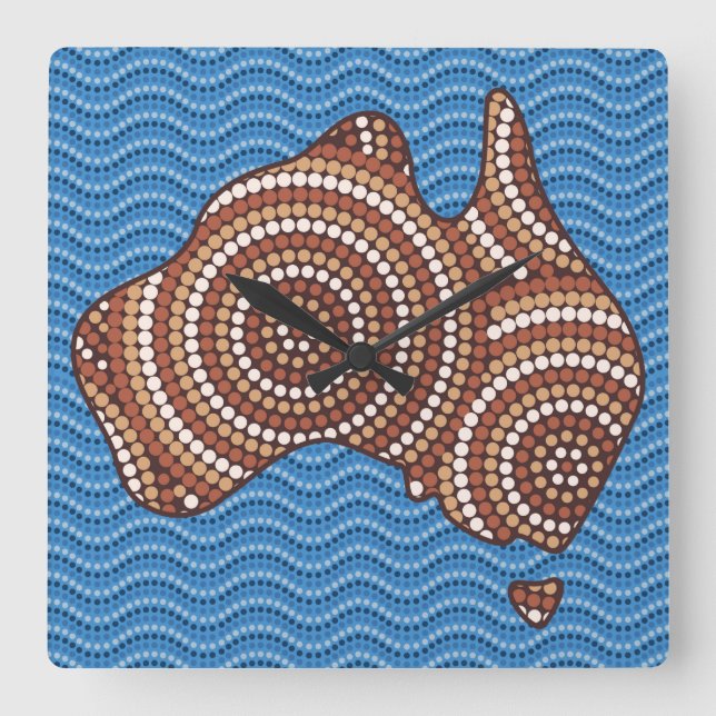 Reloj Cuadrado Pintura de puntos de Australia aborigen (Anverso)