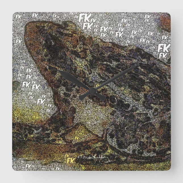 Reloj Cuadrado Pintura de rana al estilo FK de Frida Kahlo (Anverso)