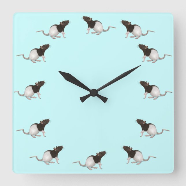 Reloj Cuadrado Pintura de rata mascota (Anverso)