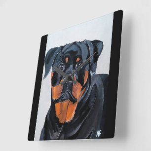 Reloj Cuadrado Pintura de Rottweiler por Alfred Fox
