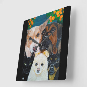 Reloj Cuadrado Pintura de selfie de mascota de Alfred Fox