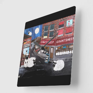 Reloj Cuadrado Pintura de Sheep Town de Alfred Fox