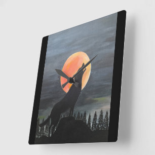 Reloj Cuadrado Pintura de silueta de lobo de Alfred Fox