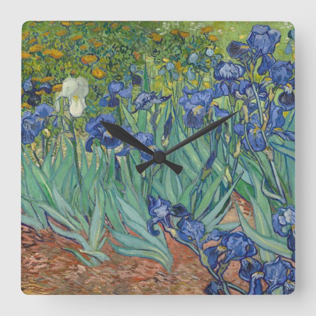 Reloj Cuadrado Pintura de Van Gogh Irises (Anverso)