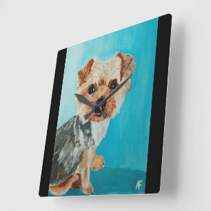 Reloj Cuadrado Pintura de Yorkshire Terrier por Alfred Fox