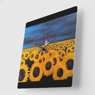 Reloj Cuadrado Pintura del Campo de Girasoles por Alfred Fox