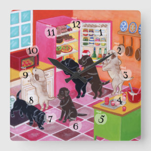 Reloj Cuadrado Pintura del fiesta de la cocina de Labrador