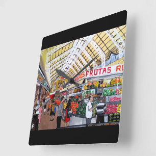 Reloj Cuadrado Pintura del Mercado Central de Valencia por Alfred