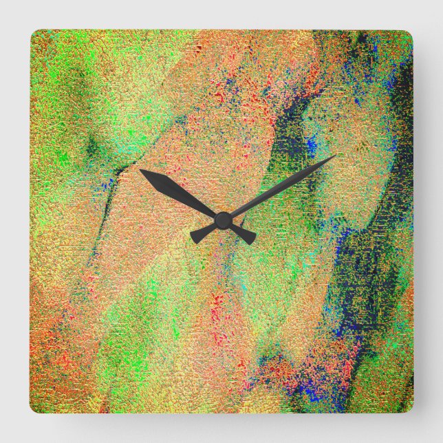 Reloj Cuadrado Pintura desgastada de cuero arrugado y verde naran (Anverso)