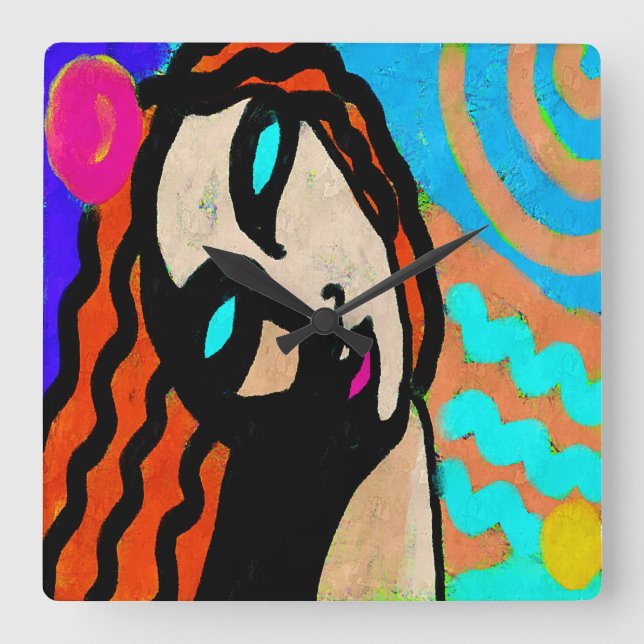 Reloj Cuadrado Pintura digital abstracta colorida (Anverso)