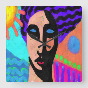 Reloj Cuadrado Pintura digital divertida y abstracta