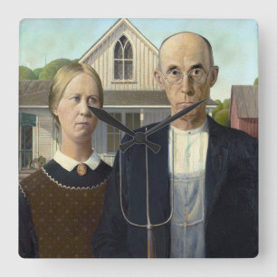Reloj Cuadrado Pintura gótica americana de Grant Wood