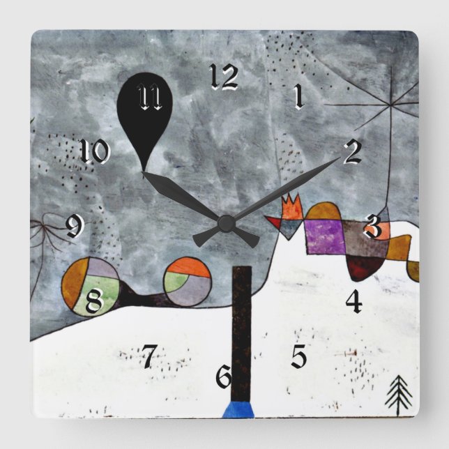 Reloj Cuadrado Pintura popular de Paul Klee, Invierno, (Anverso)