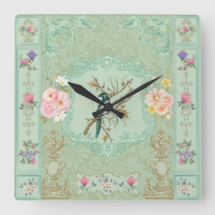 Reloj Cuadrado Pintura Rococó Floral Pastel Victoriana Antigua