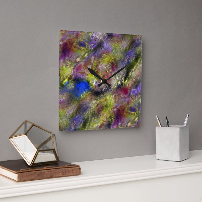 Reloj Cuadrado Pintura roja amarilla salpicada de arena sobre el  (Oficina)