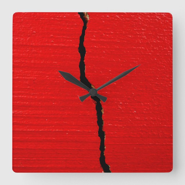 Reloj Cuadrado Pintura roja resquebrajada (Anverso)