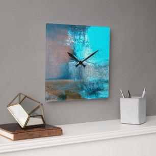 Reloj Cuadrado Pintura turquesa texturizada y abstracto de óxido