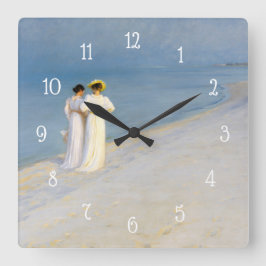 Reloj Cuadrado Pintura Vintage Hora Azul Playa Mar Costero