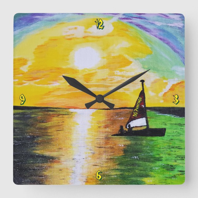 Reloj Cuadrado Pinturas DG Atardecer Navegando (Anverso)